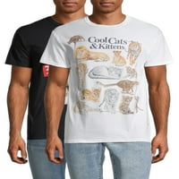 Хумор за мажи и големи машки кул мачки и мачиња и прегратка графичка маица, 2-пакет